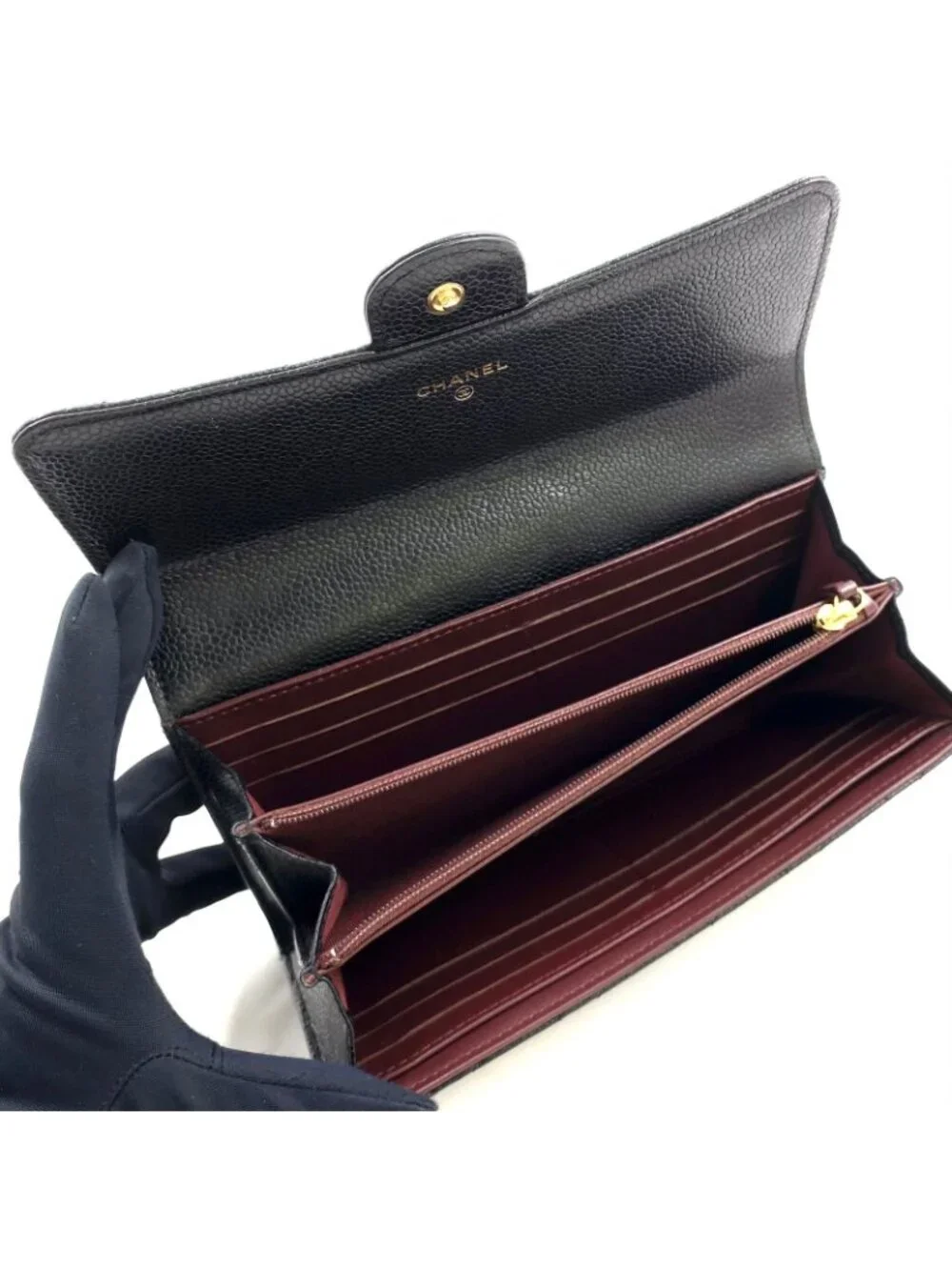 Chanel Quilted Classic Caviar Leather Black Wallet Gold